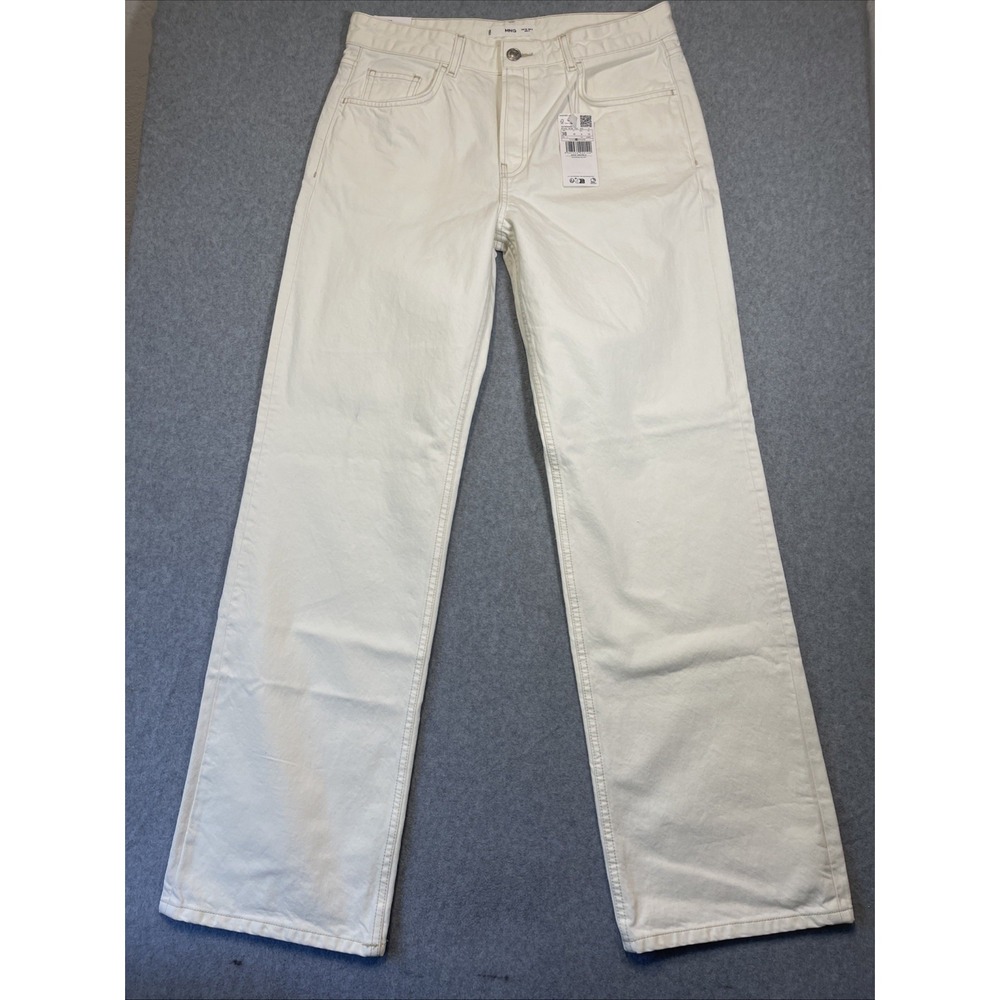 MNG Womens Mid Waist Regular Fit Full Length Jeans White Button Fly Size 6 NWT